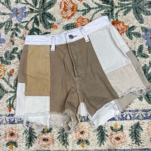 RE/DONE x Levi’s Patched Denim Shorts Size 23 high rise white tan vintage - Picture 1 of 9